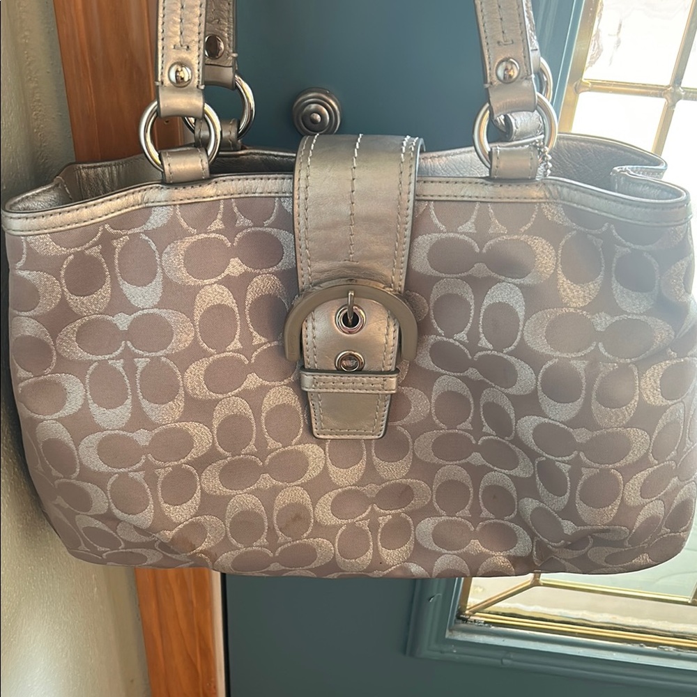 Coach Metallic Silver and Gray Shoulder Bag and matching wallet